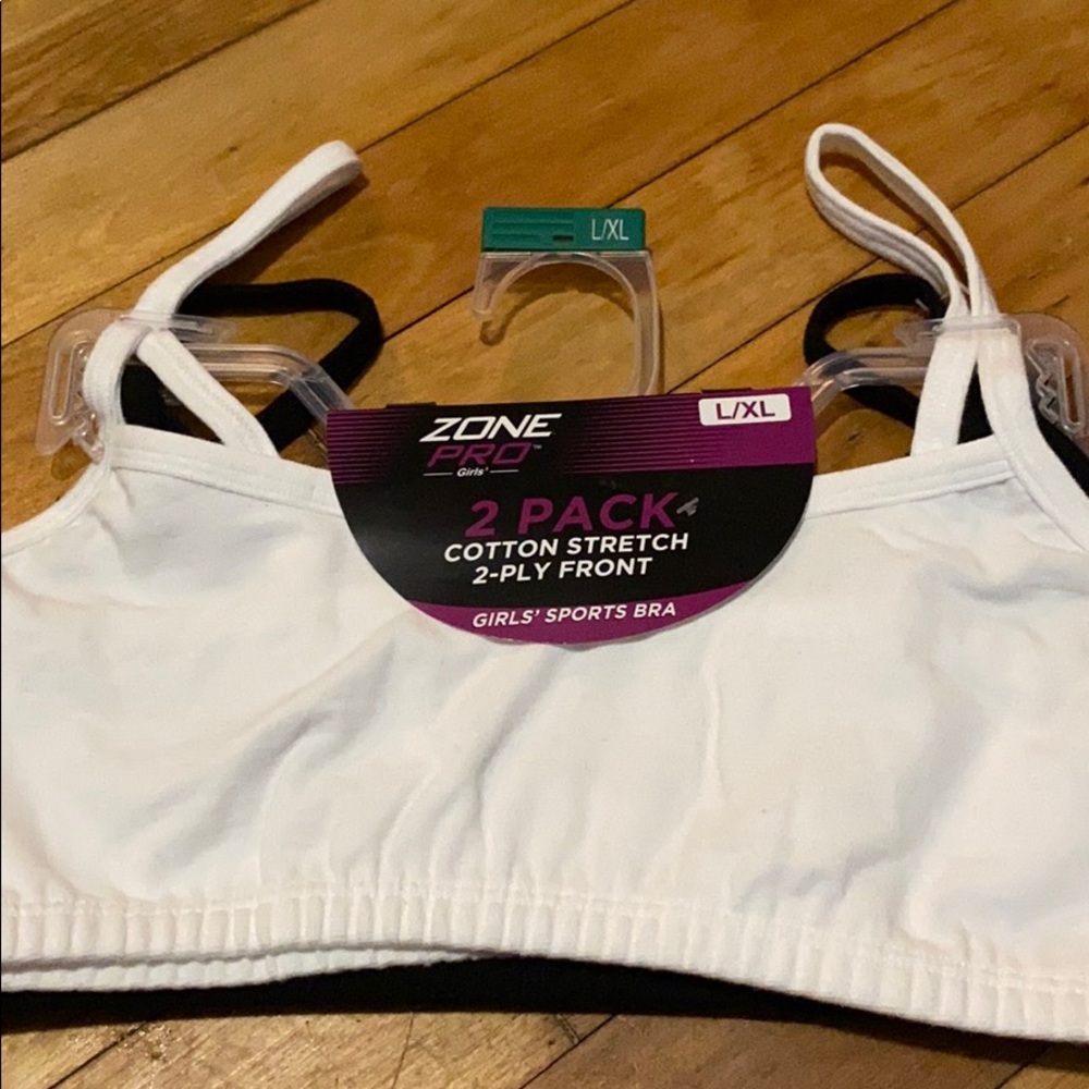 2pk. Girl’s Sports Bra, Cotton Stretch 2-Ply Front